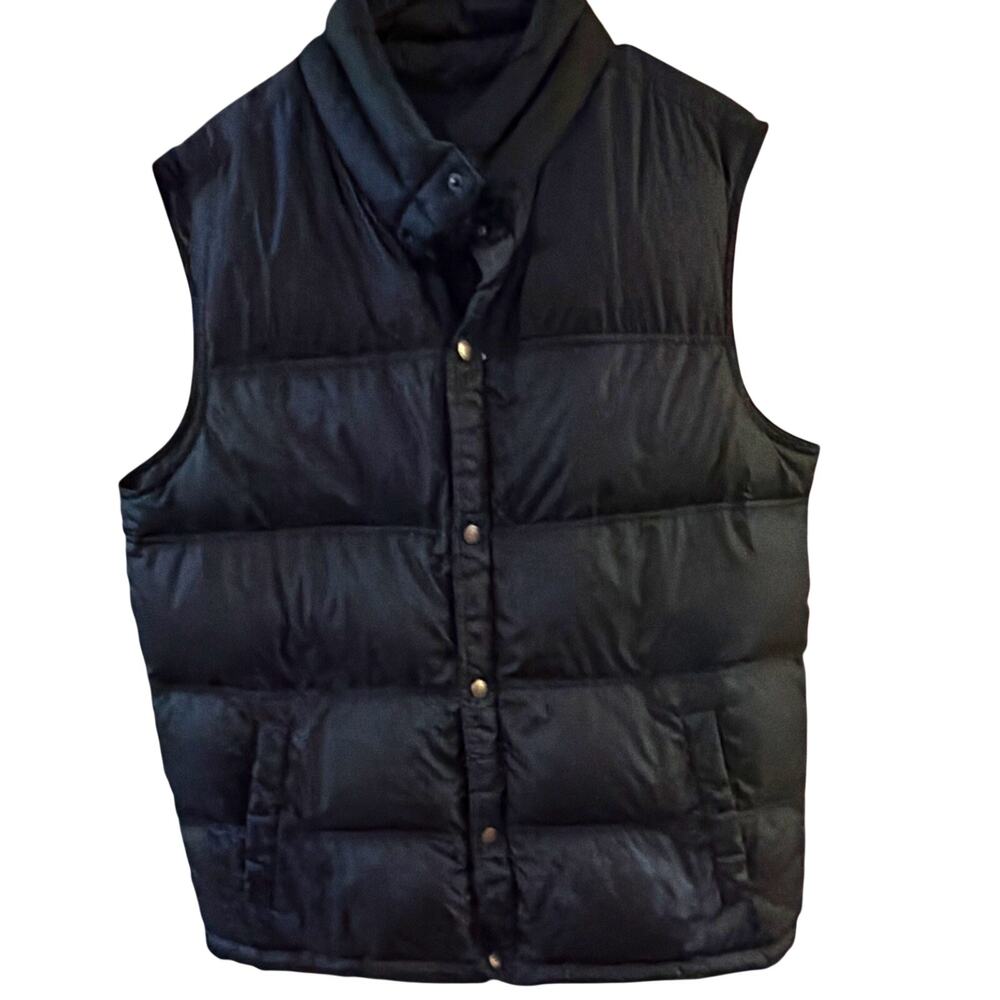 Lands' End Men Black Down Insulated Puffer Vest Quilted Snap Pockets L Gorpcore